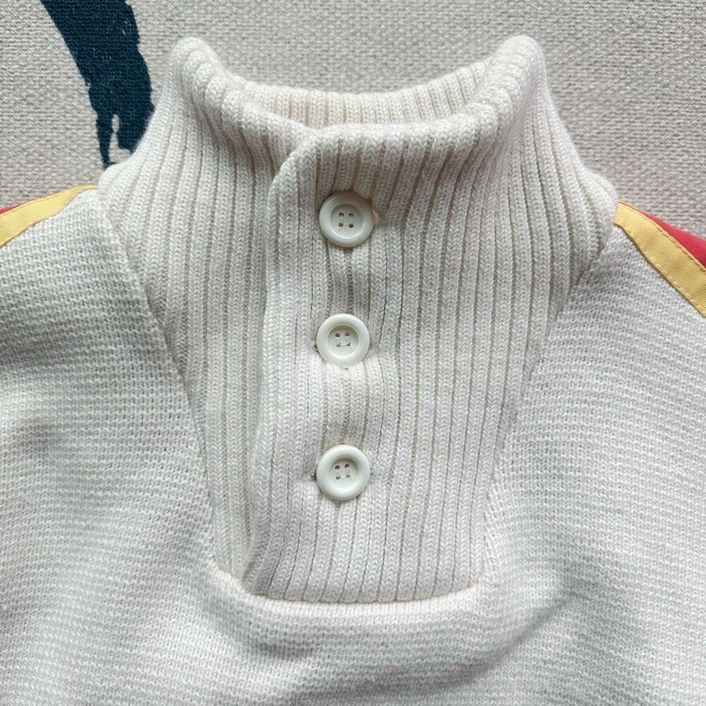 Y2K Geometric White‎ Wool Blend Sweater Sz S Pocket Denmark Made - Picture 2 of 6